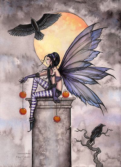 raven edgar allan poe ‘Autumn Raven Fantasy Gothic Fairy and Ravens ’ by Molly Harrison